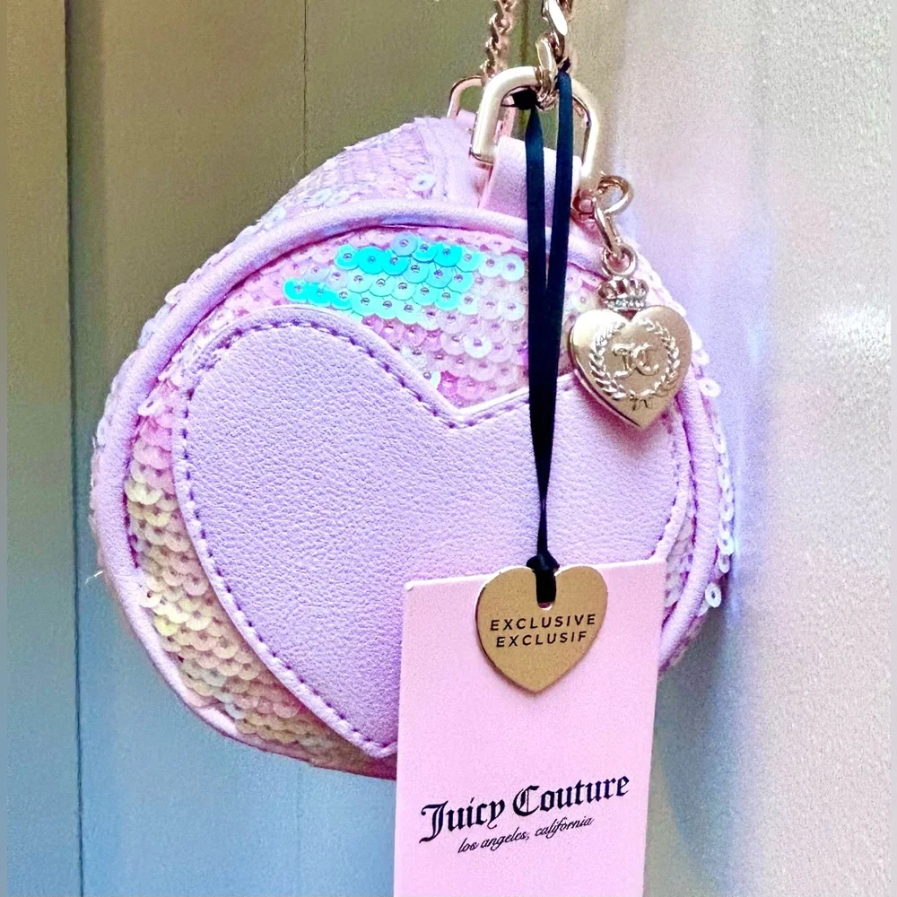 NWT JUICY Couture Pink Sequin Barrel Heart Shoulder Bag Gold look Chain Handle - Picture 5 of 14